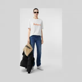 博百利/Burberry 女士 典藏绣标棉质 T 恤衫 (白色 / 红色) 80205711