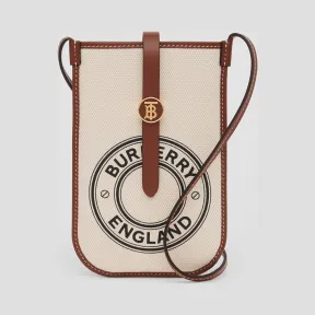 博百利/Burberry 徽标图案棉质帆布手机保护套（含背带） (白色 / 棕褐色)  80266091