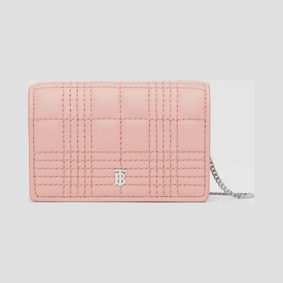 博百利/Burberry 绗缝羔羊皮卡片夹（含可拆式背带） (胭脂粉红)  80266291