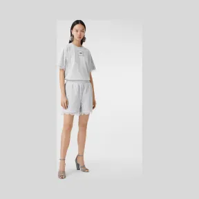 博百利/Burberry 徽标嵌花蕾丝宽松 T 恤衫 (浅砾石灰) - 女士  80295771