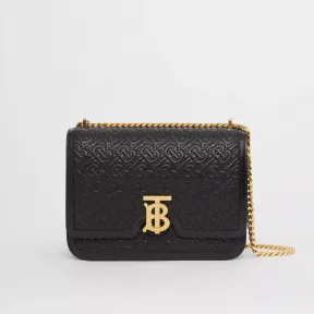 博百利/Burberry TB 中号专属标识绗缝羔羊皮锁扣包 (黑色) - 女士 80317371