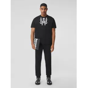 博百利/Burberry 徽标印花棉质宽松 T 恤衫 (黑色) - 男士 80513981