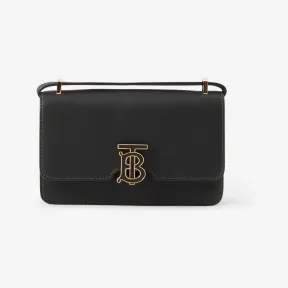 博百利/Burberry TB 粒纹皮革迷你专属标识锁扣包 (黑色) 80631251