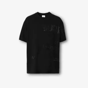 博百利/Burberry Horseferry 人造水晶装饰棉质 T 恤衫 (黑色) 80651361