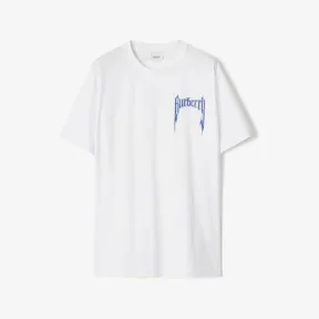 博百利/Burberry 徽标印花棉质宽松 T 恤衫 (白色) 80696121