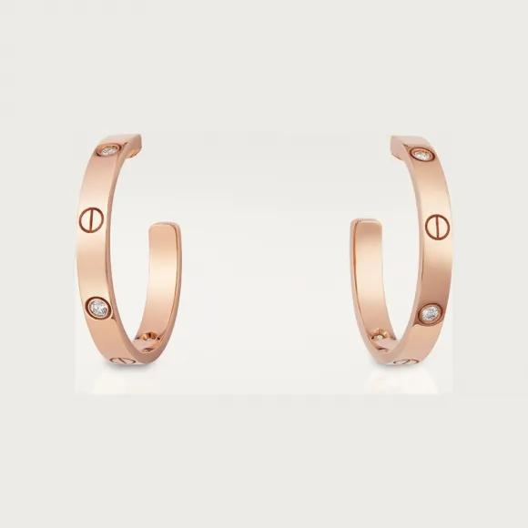 卡地亚/Cartier B8301433 - LOVE圈形耳环 中号款 镶嵌6颗钻石 18K玫瑰金 - 玫瑰金 钻石