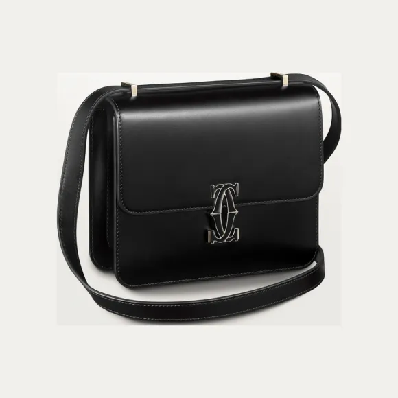 卡地亚/Cartier L1002289 - C de Cartier肩背包 迷你款 黑色 小牛皮 - 黑色小牛皮 金色和黑色珐琅饰面