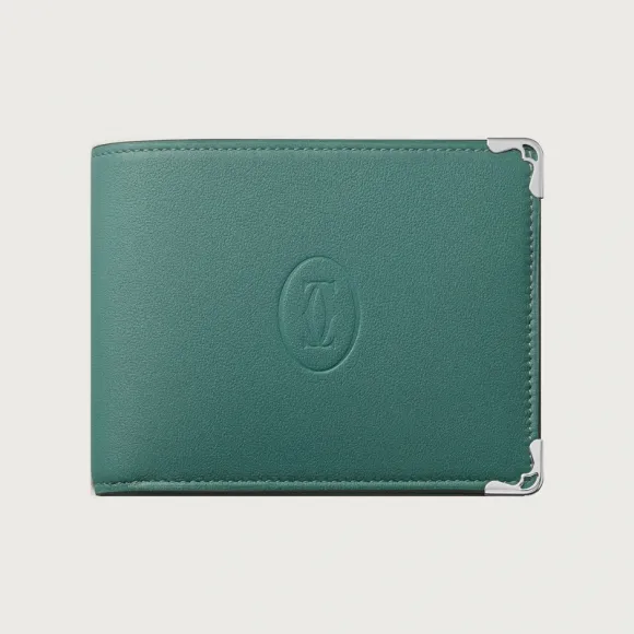 卡地亚/Cartier L3002023 Must de Cartier系列小皮具 皮夹 绿色 砂金石色小牛皮 镀钯饰面 