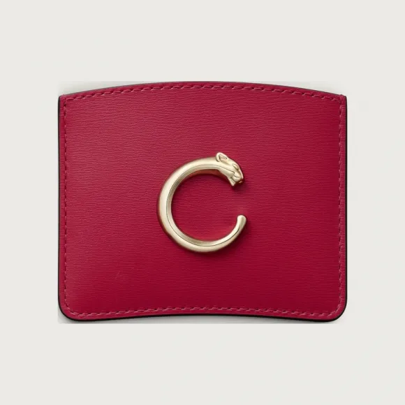 卡地亚/Cartier L3002037 - Panthère C de Cartier系列单层卡片夹 樱桃红色 小牛皮 - 樱桃红色小牛皮 镀金饰面