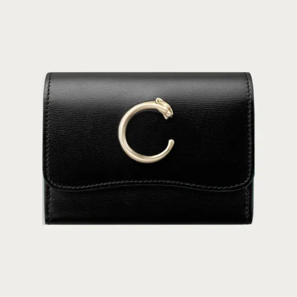 卡地亚/Cartier L3002039 - Panthère C de Cartier系列迷你皮夹 黑色 小牛皮 - 黑色小牛皮 镀金饰面