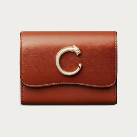 卡地亚/Cartier L3002059 Panthère de Cartier猎豹系列小皮具 短款皮夹 Chataigne 小牛皮 栗色小牛皮 镀金饰面 