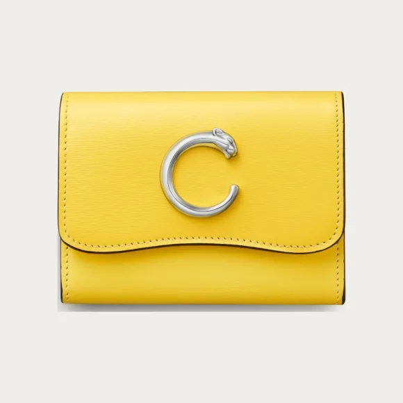 卡地亚/Cartier L3002060 - Panthère C de Cartier系列迷你皮夹 黄色 小牛皮 - 黄色小牛皮 镀钯饰面