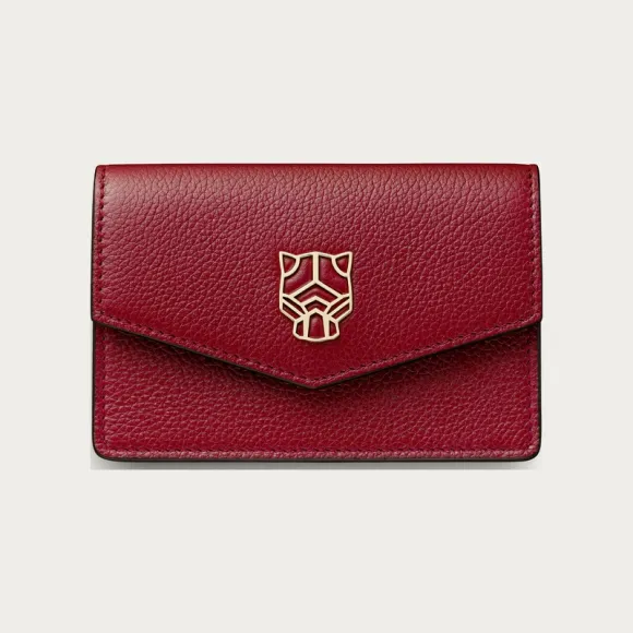 卡地亚/Cartier L3002071 Panthère de Cartier猎豹系列小皮具 卡片夹 酒红色 酒红色小牛皮 金色饰面 