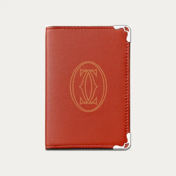 卡地亚/Cartier L3002087 Must de Cartier系列小皮具 短夹 赤陶色圆点亮面小牛皮 镀钯饰面 