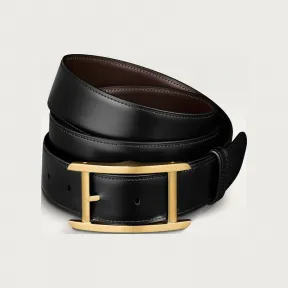 卡地亚/Cartier L5000614 - Tank de Cartier系列皮带 黑色和棕色 牛皮 - 黑色与棕色光面牛皮 镀金饰面带扣