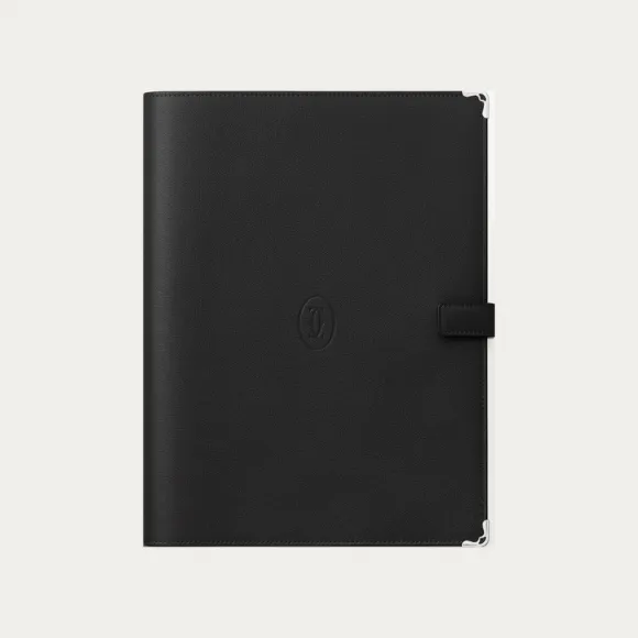 卡地亚/Cartier OG000512 Must de Cartier大号款记事本封套 黑色小牛皮 镀钯装饰 