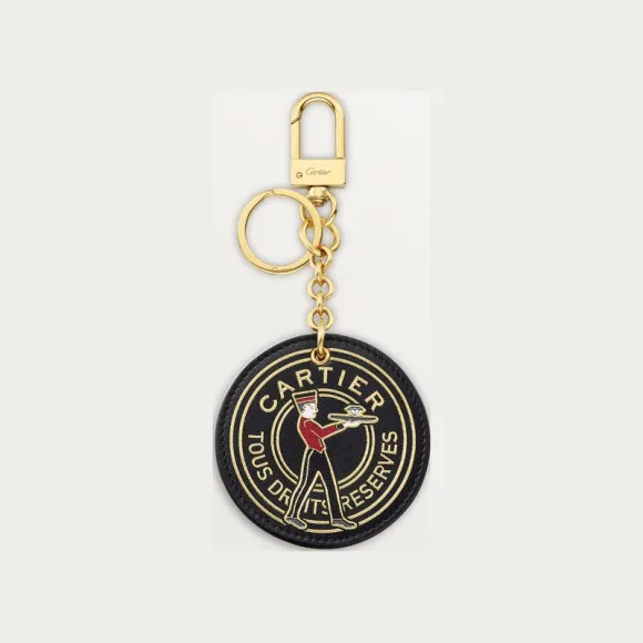 卡地亚/Cartier OG000802 Diabolo de Cartier封蜡章钥匙圈 黑色小牛皮 镀金饰面 