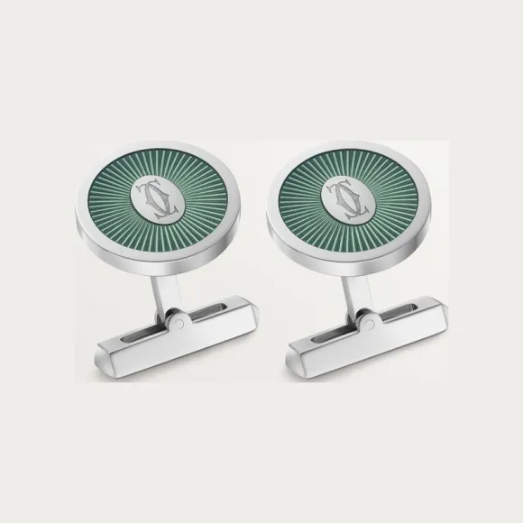 卡地亚/Cartier OG000885 - Double C de Cartier袖扣 - 纯银 绿色亮漆 镀钯饰面