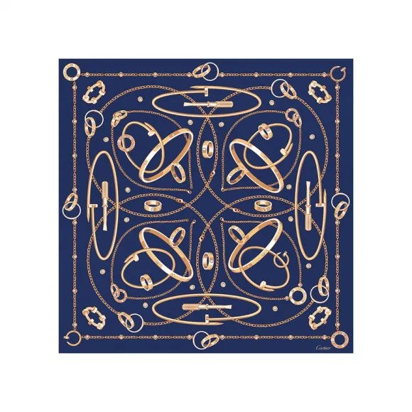 卡地亚/Cartier OS000164 - Precious Mundanity 90丝巾 - 海军蓝色斜纹真丝