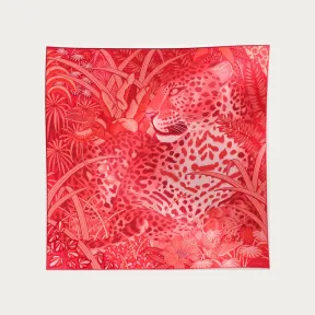 卡地亚/Cartier OS000223 - 猎豹丛林90方巾 - 红色和珊瑚色斜纹