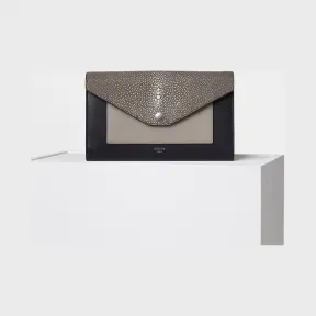 思琳/Celine  Pocket大号烟灰色鲨皮和光滑小牛皮链条翻盖包 105214AL2.08SM