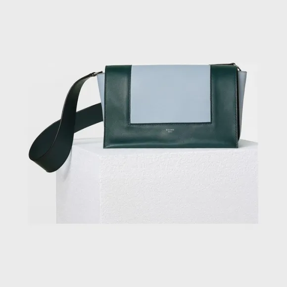 思琳/Celine  Frame中号深绿色和矿石蓝亮泽光滑小牛皮肩背包 180263AQO.31VH