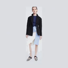 思琳/Celine  米白色弹力亚麻和人造丝帆布不对称半身裹裙 22N586101.01OW