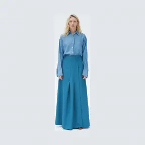 思琳/Celine  矢车菊蓝羊毛混纺长款裹身半裙 22P79389A.06BL