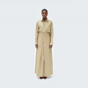 思琳/Celine  浅卡其色棉质罗缎长款裹身半裙 22P797555.02GK