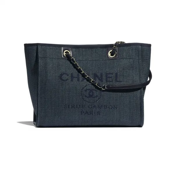 香奈儿/Chanel 购物包  混合纤维、小牛皮与金色金属  海军蓝 A67001-B03434-N7384