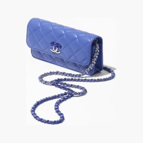 香奈儿/Chanel 链条口盖手机包 - 小羊皮与渐变亮漆面金属 蓝 AP3696B14909NS846