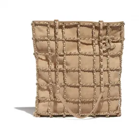 香奈儿/Chanel 购物包  麂皮效果山羊皮与金色金属  米色 AS1383-B02491-N6417