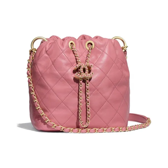 香奈儿/Chanel 小号抽绳包  羊皮革与金色金属  粉红 AS1517-B02379-N5945