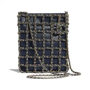 香奈儿/Chanel 小号购物包  羊皮革与金色金属  海军蓝 AS1942-B02003-N7384