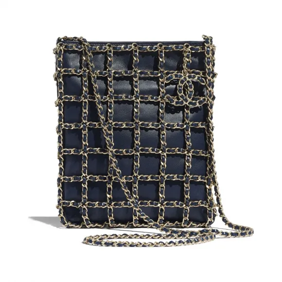 香奈儿/Chanel 小号购物包  羊皮革与金色金属  海军蓝 AS1942-B02003-N7384