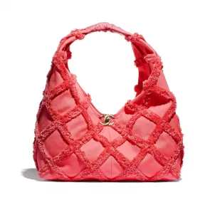 香奈儿/Chanel 大号嬉皮包  棉质帆布、小牛皮与金色金属  珊瑚色 AS2292-B04908-NB217