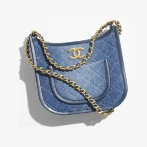 香奈儿/Chanel 嬉皮包 水洗丹宁与金色金属 蓝 AS4532B16714NX158