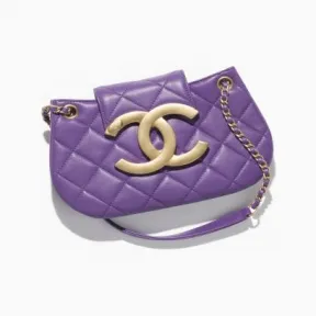 香奈儿/Chanel 小号邮差包 羊皮革与金色金属 紫 AS4609B15010NS840