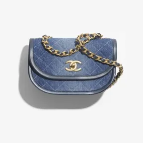 香奈儿/Chanel 小号邮差包 水洗丹宁与金色金属 蓝 AS4850B16714NX158