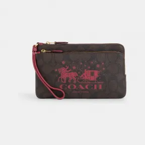 蔻驰/Coach 标志性帆布双拉链钱包，饰有马和雪橇 CN760-IMWA0