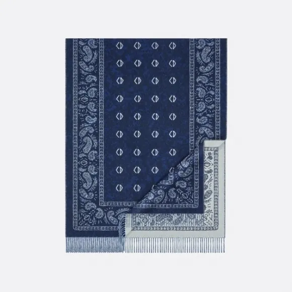 迪奥/Dior 围巾 蓝色羊绒和羊毛混纺饰巾图案 28E0003A0648_C580_TU