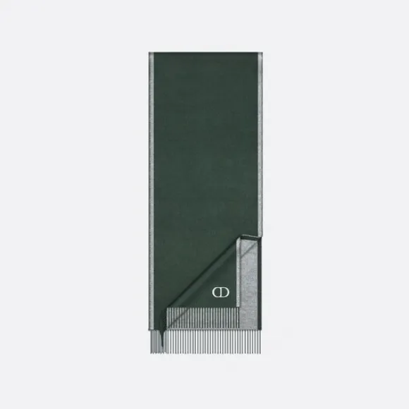 迪奥/Dior 双面围巾 深绿色和灰色桑蚕丝面料 CD Icon 标志 93E0015DH001_C688_TU