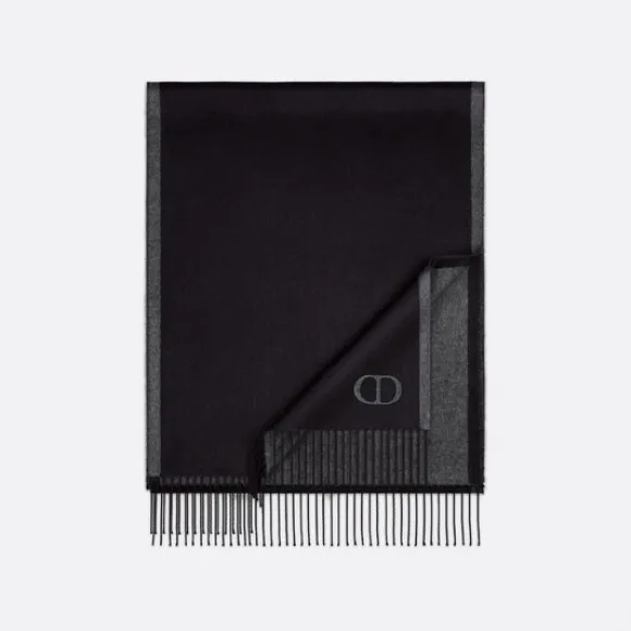 迪奥/Dior 双面围巾 黑色和灰色桑蚕丝CD Icon刺绣 93E0015DH001_C988_TU