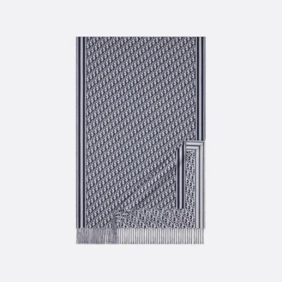 迪奥/Dior 围巾 蓝色、白色和灰色羊毛 Oblique 印花 93E0017A0229_C588_TU