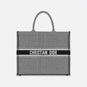 迪奥/Dior Dior Book Tote 黑色和白色千鸟格纹刺绣托特包 M1286ZRPI-M081