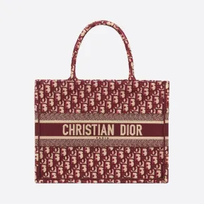 迪奥/Dior Dior Book Tote 小号酒红色 Dior Oblique 图案刺绣托特包 M1296ZRIW-M974