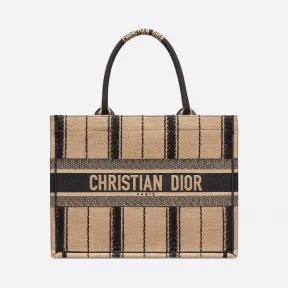 迪奥/Dior Dior Book Tote Bayadère 小号黑色和米色刺绣托特包 M1296ZRLD-M976
