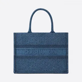 迪奥/Dior Dior Book Tote 小号蓝色牛仔 Dior Oblique 图案刺绣托特包 M1296ZWAL-M928