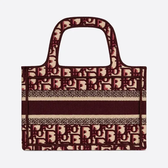 迪奥/Dior Dior Book Tote 迷你酒红色 Dior Oblique 图案刺绣托特包 S5475ZRIW-M974
