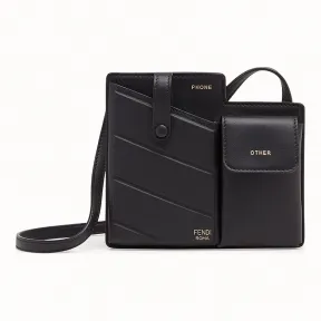 芬迪/Fendi 2口袋迷你手袋_黑色皮革信差包 8BS026 A5D YF0KUR